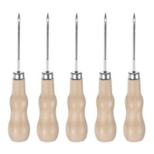 5pcs Handwork Sewing Awl Reed Wood Hollow Leather Punch Hole Tool, Log Color