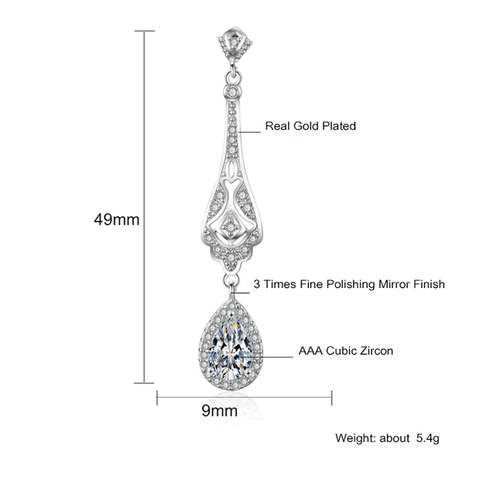 Great Gatsby 1920's Crystal Rhinestone Drop Earrings - Silver (Style 10) - Foto 2 di 2
