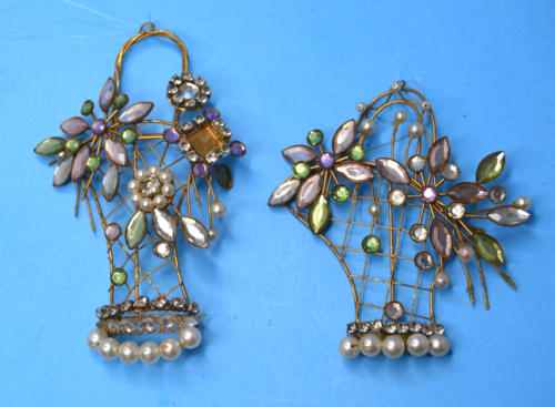 PAIR UNUSUAL jeweled Christmas ornaments Vintage rhinestones - Picture 1 of 4