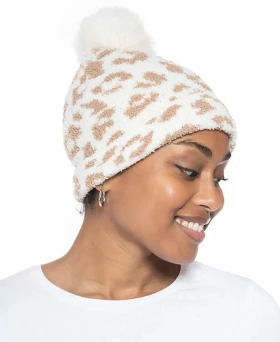 Jenni Womens Fuzzy Jacquard Pom Pom Camo Beanie Cap Hat Animal $24
