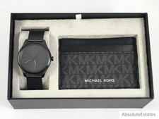 NEW Michael Kors Oversized Slim Runway Black Mesh Watch Mens Gift Set MK1075SET