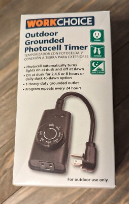 Work Choice Outdoor Grounded Timer with Photocell Light Sensor 24-Hour Sealed
