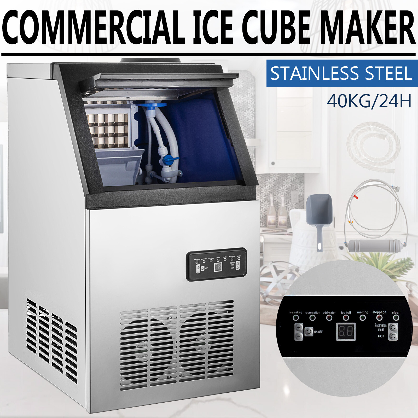 90LB/24H Commercial Ice Maker Builtin Undercounter Freestand Ice Cube Machine eBay