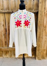 Multi Color Hand Embroidered Floral Blouse from Oaxaca Mexican Art