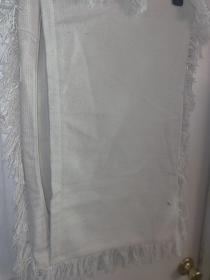 Juego de 2 fundas de almohada con flecos con cremallera azul blanco patrón de cebra, hechas en India. Foto 4 de 4