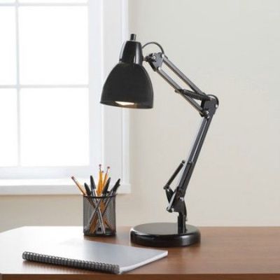 Classic Rich Metal Black Finish Architect Task Desk Lamp with Fluorescent Bulb
