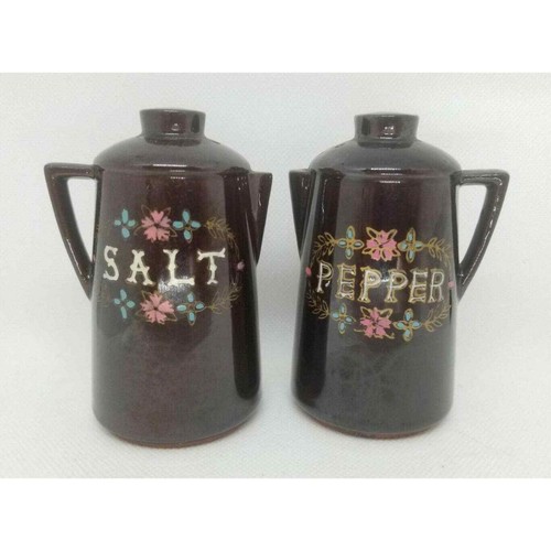 Tetera de cerámica marrón vintage salero y pimentero años 50 mediados de siglo olla moderna - Imagen 2 de 9