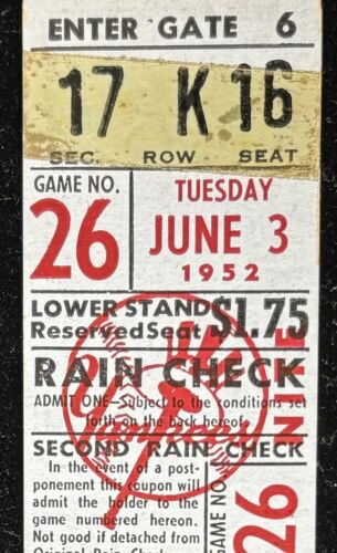 1952 Ticket Mickey Mantle Bating Led off/4 Hits/Scores Winning Run From 1st⚾️ - Picture 2 of 3