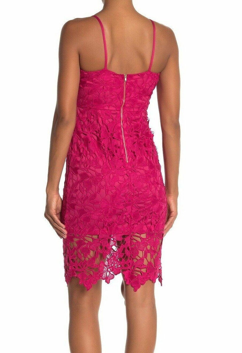 Love...Ady ~ Pink Floral Chemica Lace Illusion Hem Sheath Party Dress S NEW  $188