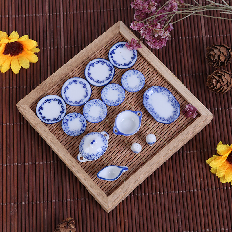 Tableware Mini 15Pcs/set Dollhouse Mini Ceramics Tableware Bowl Food Dishes Plates ...