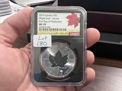 2019 $5 Canada 1oz Silver Maple Leaf Incuse NGC MS 70 FDOI 40th Anniverary