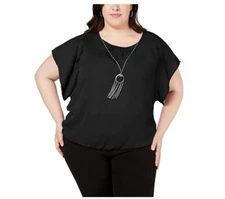 NY Collection Womens Plus 2X Black Sharbite Blouson Dolman Sleeves Sheer Top NWT