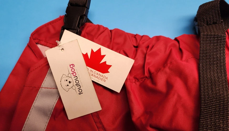 Traje impermeable para perro Foufou - rojo, grande - diseñado en Canadá Foto 2 de 4