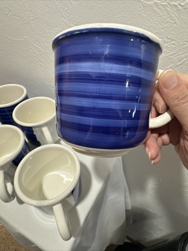 Furio Italian Pottery Blue & Creme Striped 8 Coffee Mugs Made Italy - Picture 15 of 18