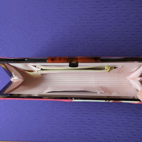 Japanese Kimono Bag Pink Fabric with Leaf Pattern by Lily Brand with Box - Picture 6 of 8