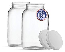 1 Gallon Jar W/ White METAL Airtight Lid Pack of 2 Glass Canisters W/ Airtight
