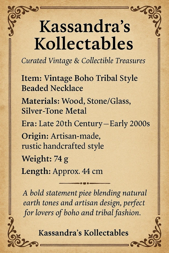 Vintage Artesano - Collar de Cuentas Tribal Boho - Madera, Piedra Teñida, Vidrio y Metal Foto 3 de 4