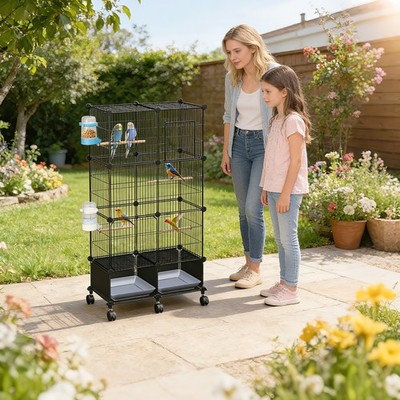 46in Bird Cage Spacious w/ 4 Wooden Perches 2 Slide-Out Tray2 Water Bottle