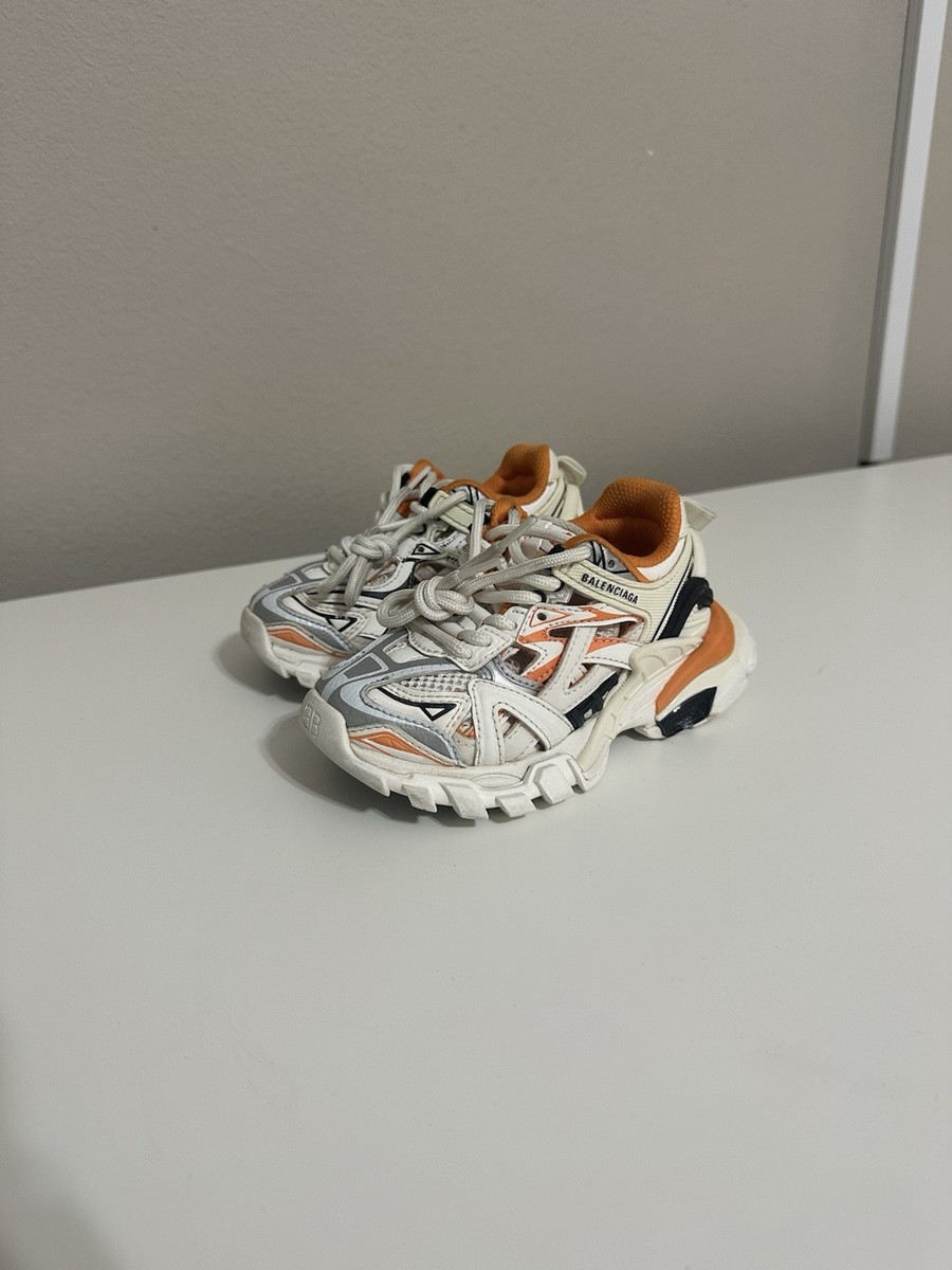 Balenciaga Track Athletic Baby Shoes White Orange Mesh Logo Lace
