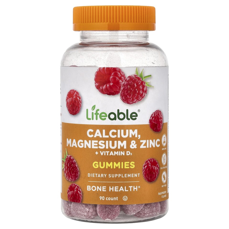 Calcium, Magnesium & Zinc + Vitamin D3 Gummies, Raspberry, 90 Gummies