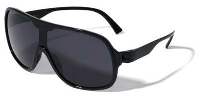 Modern Shield Sunglasses Tinted Gray One Piece Lens Gloss Black Frame UV400