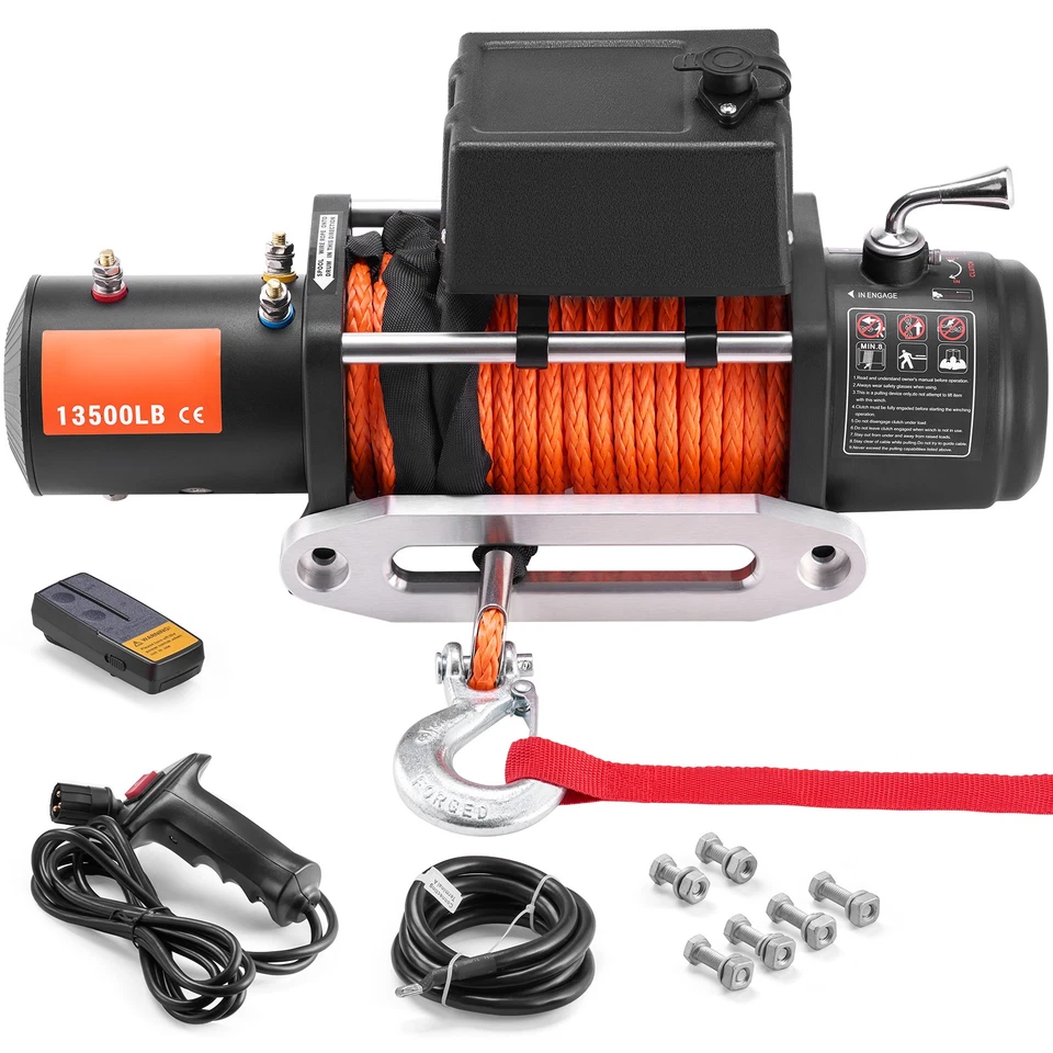 Treuil électrique 12 V DC 6123 kg avec corde synthétique de 24 m pour camion - Photo 1/4