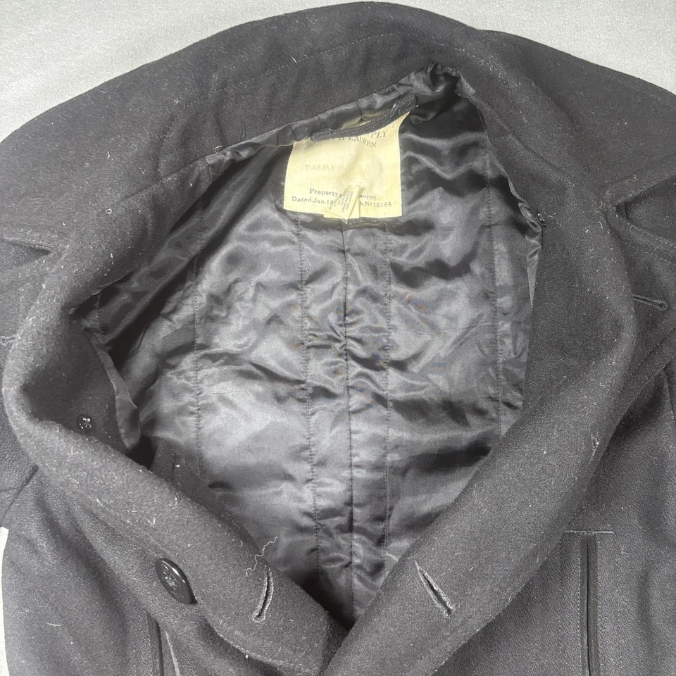 Abrigo Ralph Lauren Denim & Supply Pea Para Hombre Mediano Negro Doble Pecho Chaqueta Foto 3 de 4