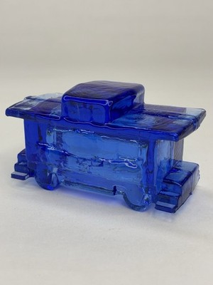 Cobalt Blue Glass Train Caboose Figurine 2.5  X 1.5  Vintage *Fleabite