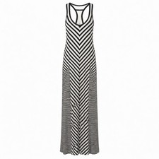 Soma Black White Striped Maxi Dress Racerback Sleeveless Stretch Casual Size M