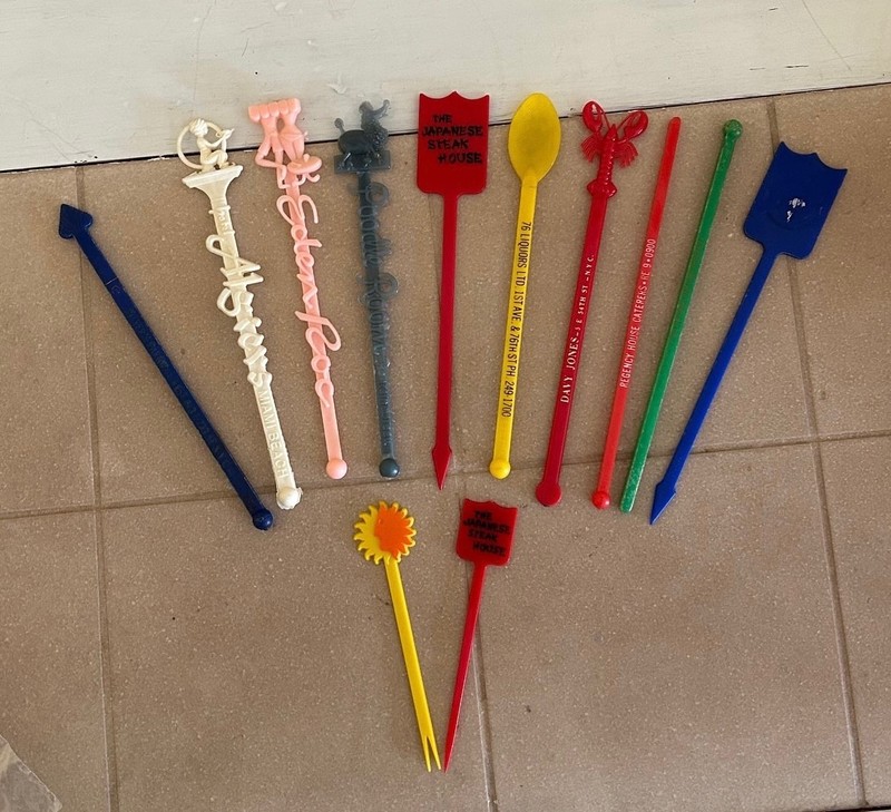 Lot of 12 Vintage Drink Stirrers: Eden Roc, Poodle Room, Tavern on Green, etc.