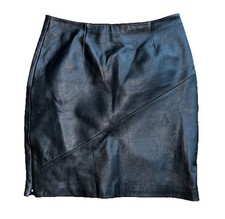 VTG Wilsons Leather Skirt Pelle Studio Sz 10 Black Genuine Leather Pencil Zip