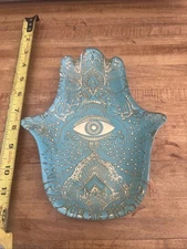 Hand Like for hand meditation Art Gold and Blue Hand Painted glazedPorcelain