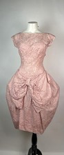 Vintage 50s Pink Lace Bubble Dress Front Bow Demure Elegant Romantic S 32" Bust
