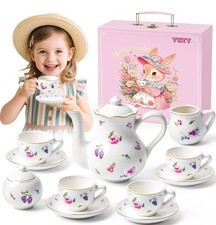 Tea Party Set for Little Girls Ages 3-8, White Floral Porcelain Tea Set with ...