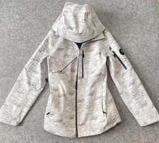 Obermeyer Jacket Mens Medium White Gray Camo Fusion Series Recco Hooded Ski Snow