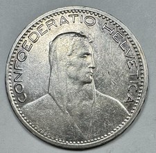 1923-B Switzerland Helevetia Silver 5 Franc