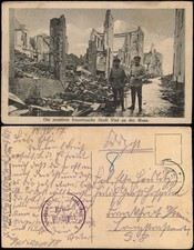 Postkaart Visé Die zerstörte französische Stadt Maas - Soldaten 1915