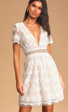 Lulus Magical Love White Lace Short Sleeve Mini Dress Women's.Size Small