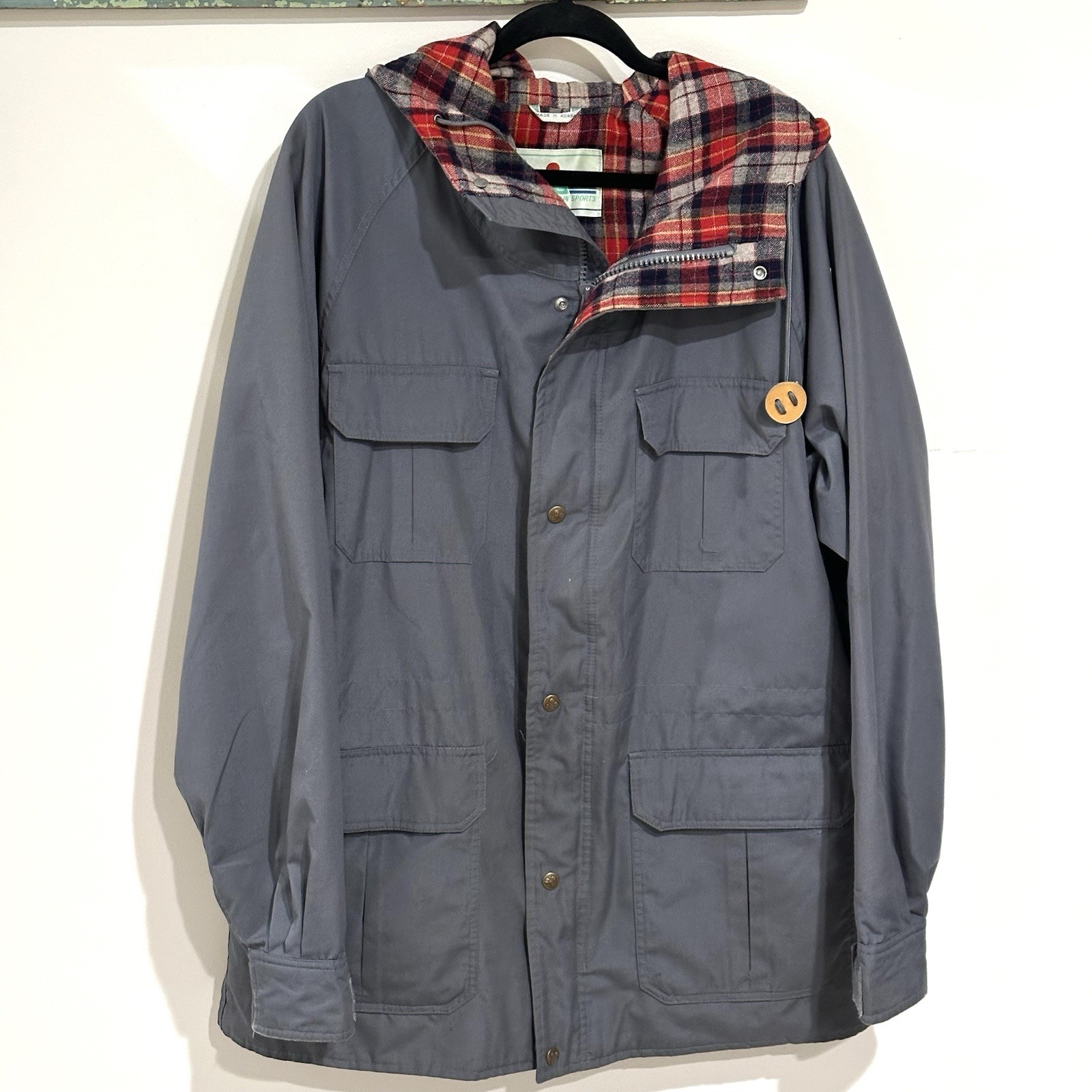 Vintage EMS Jacket Mens Blue Flannel Lined Parka Eastern Mountain Sports XL