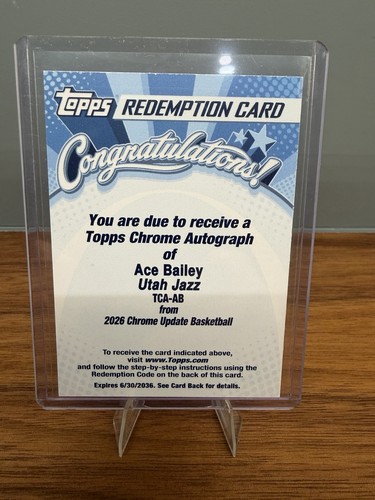 2025-26 Topps Chrome Update Autographs Redemption Ace Bailey TCA-AB RC Utah