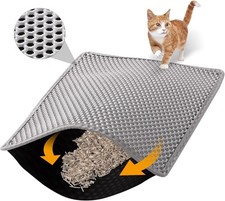 Cat Litter Mat, 24 x 15 Inch Double Layer Waterproof Cat Litter Box Mat Gray