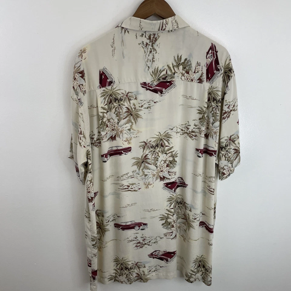 Camisa Ron Chereskin Rayón Para Hombre XL Beige Estampada Manga Corta Botón Hawaiano Foto 2 de 4