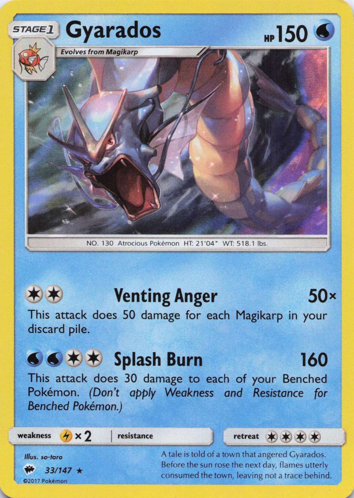 Gyarados Holo Rare Holo SM - Burning Shadows 33/147 NM