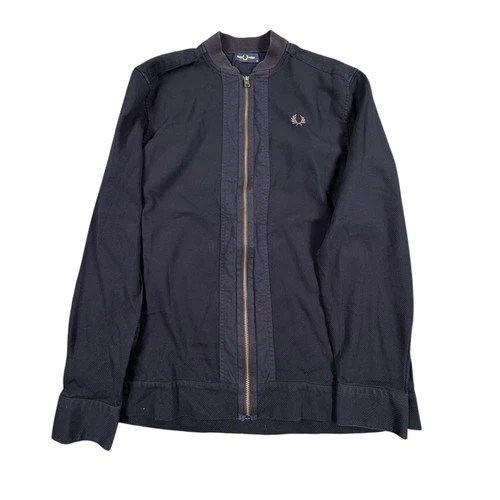 Fred Perry Mens Jacket Full Zip Bomber Pique Cotton Navy Blue M - product listing photo