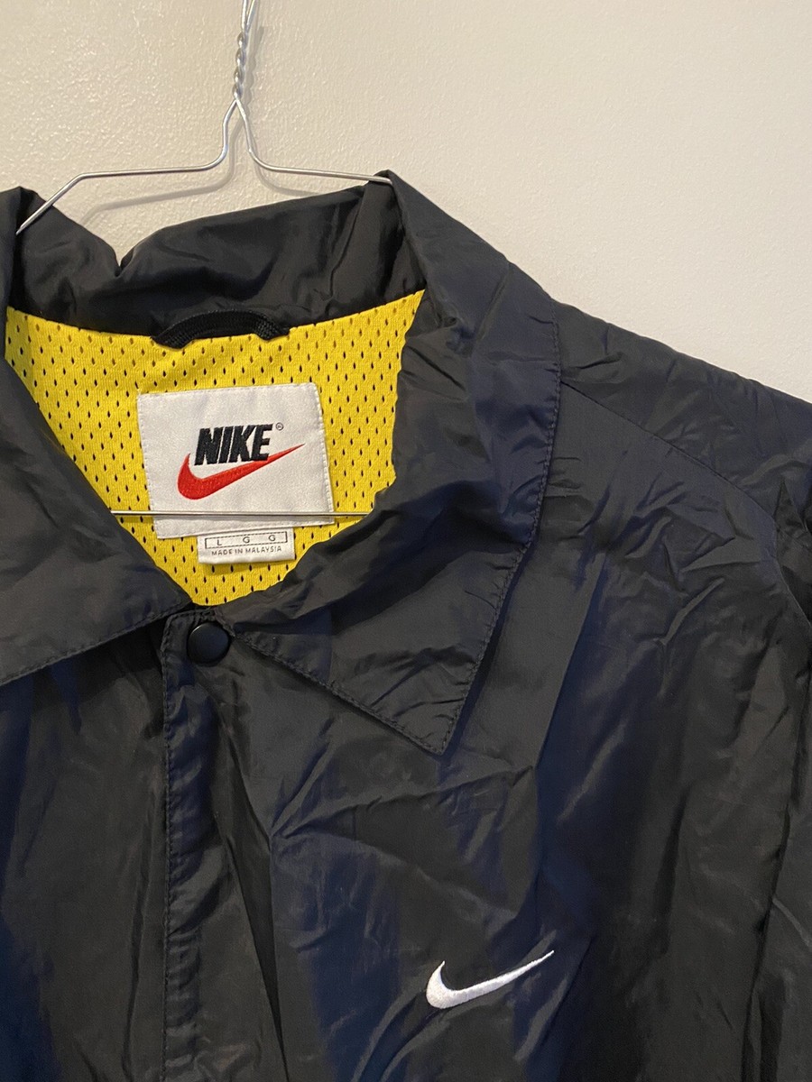 Vintage 90s Nike Swoosh White Tag Black Windbreaker Coaches Jacket