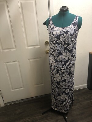 Jones New York Maxi Linen Dress Sleeveless Shift Blue/White Tropical Print 10 | eBay Jones New York Maxi Linen Dress Sleeveless Shift Blue/White Tropical Print 10 | eBay
