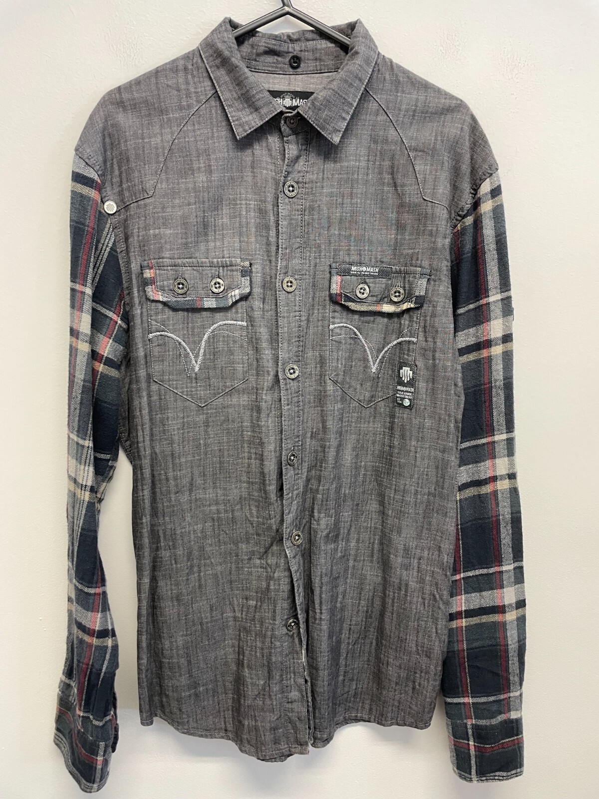 MISH MASH MENS LS CASUAL SHIRT PURE COTTON IN GREY SIZE M VGC (S562)