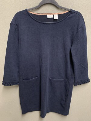 Tabitha Webb Womens Blue Navy Shift Dress Size Medium 3/4 Sleeves Pullover