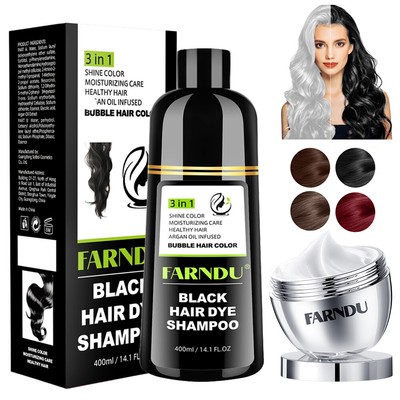 Natural Hair Dye Shampoo 3 in 1 Instant Hair Dye & Rosemary Repair Hair Mask Set