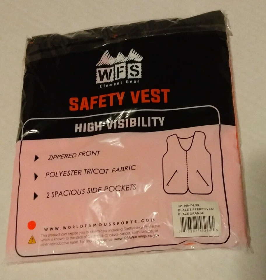 YOUTH L/XL Hunting Safety Blaze Orange Zippered Vest WFS CP-460-Y Polyester - Image 2 of 2